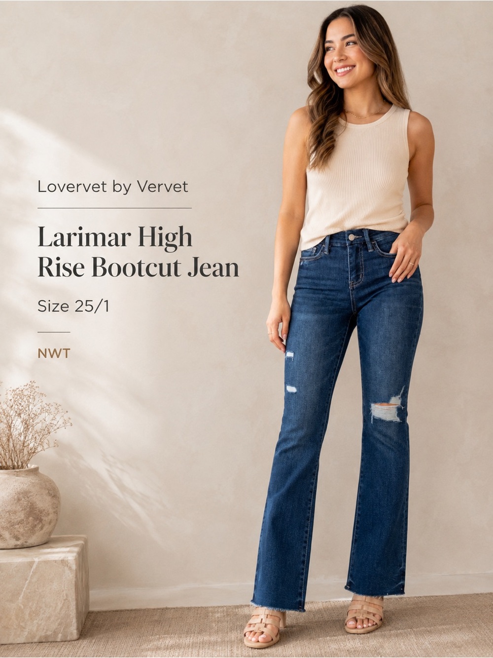 Lovervet by Vervet Larimar High Rise Distressed Bootcut Jeans Size 25/1 NWT
